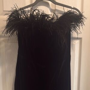 Black Feathered jumpsuit strapless